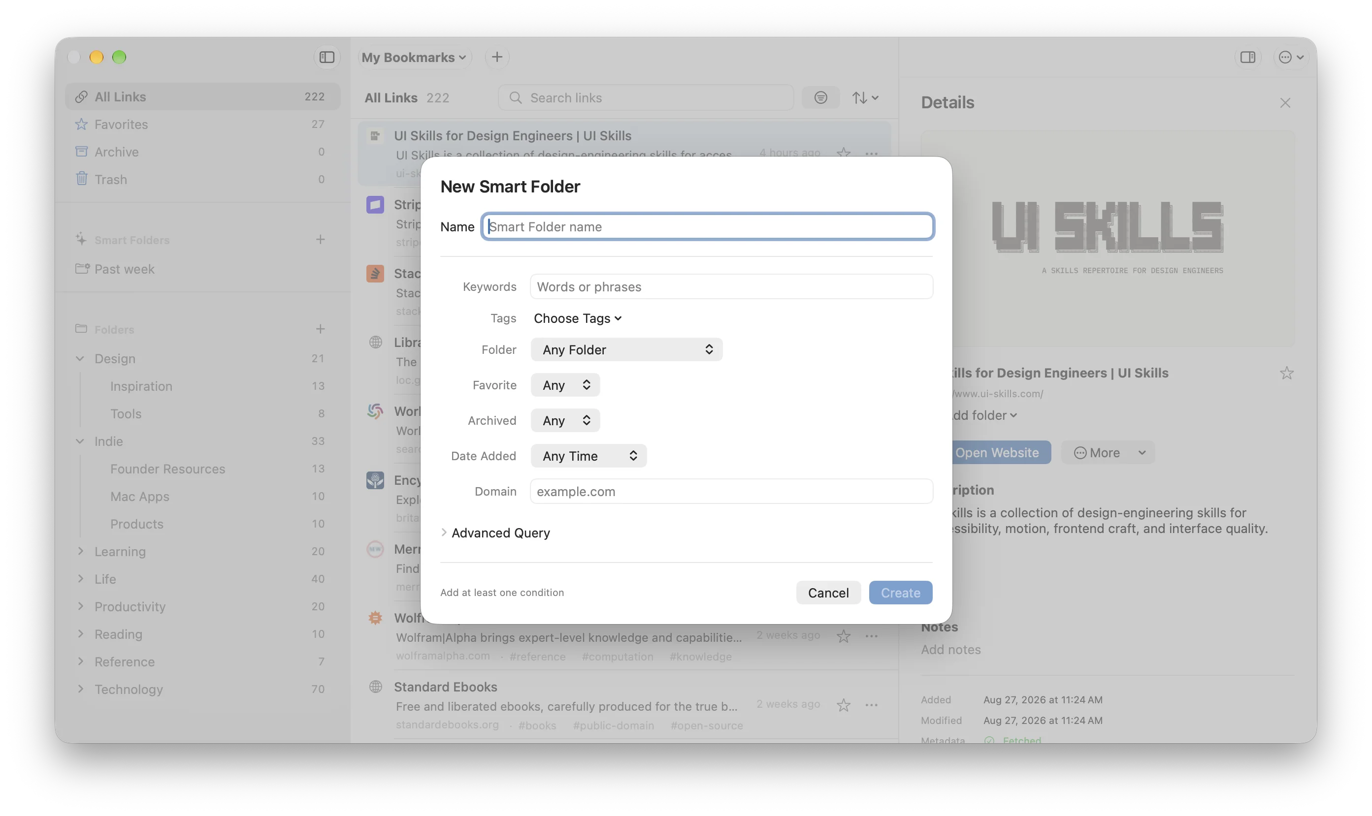 Creating a Smart Folder in Marque